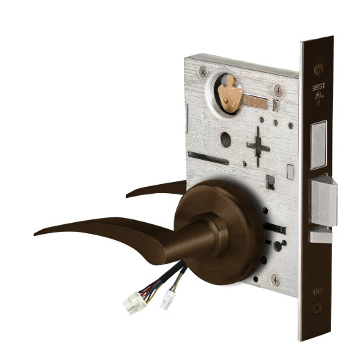 BEST 45HW0LEU17LH69012V Fail Secure 12V With Deadbolt No Key Override Electrified Mortise Lock 17 Lever H Rose Left Hand Dark Bronze