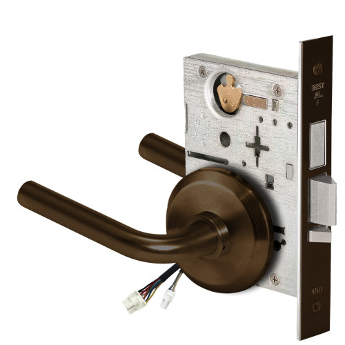 BEST 45HW0LEU12S690RQE12V Fail Secure 12V With Deadbolt No Key Override Electrified Mortise Lock 12 Lever S Rose Request to Exit Dark Bronze