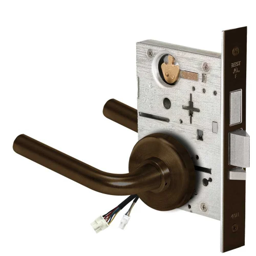BEST 45HW0LEL12H690RQE12V Fail Safe 12V With Deadbolt No Key Override Electrified Mortise Lock 12 Lever H Rose Request to Exit Dark Bronze 45HW0LEL12H690RQE12V