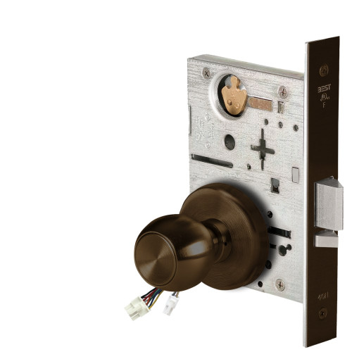 BEST 45HW0NXEU4H69012V Fail Secure 12V No Key Override Electrified Mortise Lock 4 Knob H Rose Dark Bronze