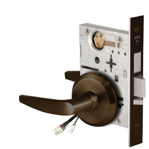 BEST 45HW0LEU16S690RQE12V Fail Secure 12V With Deadbolt No Key Override Electrified Mortise Lock 16 Lever S Rose Request to Exit Dark Bronze