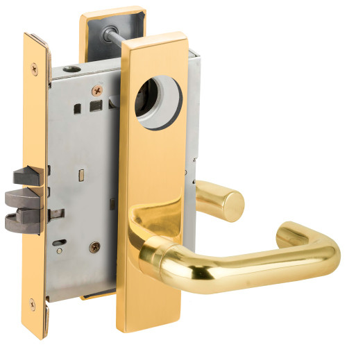 Schlage L9070L 03L 605 Grade 1 Classroom Mortise Lock Less Cylinder 03 Lever L Escutcheon Bright Brass Finish Field Reversible