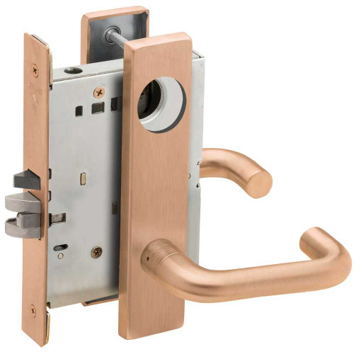 Schlage L9070L 03L 612 Grade 1 Classroom Mortise Lock Less Cylinder 03 Lever L Escutcheon Satin Bronze Clear Coated Finish Field Reversible L9070L 03L 612