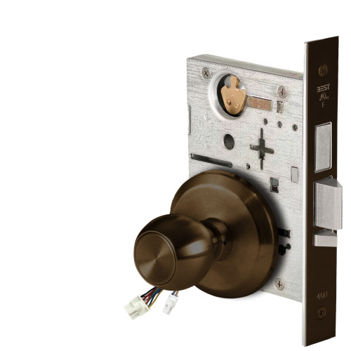 BEST 45HW0LEU4S690 Fail Secure 24V With Deadbolt No Key Override Electrified Mortise Lock 4 Knob S Rose Dark Bronze