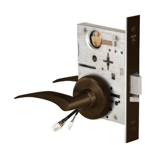 BEST 45HW0NXEL17RH69012V Fail Safe 12V No Key Override Electrified Mortise Lock 17 Lever H Rose Right Hand Dark Bronze