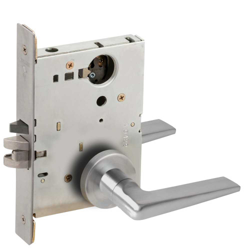 Schlage L9070L 05A 626 Grade 1 Classroom Mortise Lock Less Cylinder 05 Lever A Rose Satin Chrome Finish Field Reversible L9070L 05A 626