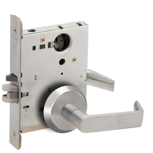 Schlage L9070L 06C 626 Grade 1 Classroom Mortise Lock Less Cylinder 06 Lever C Rose Satin Chrome Finish Field Reversible L9070L 06C 626