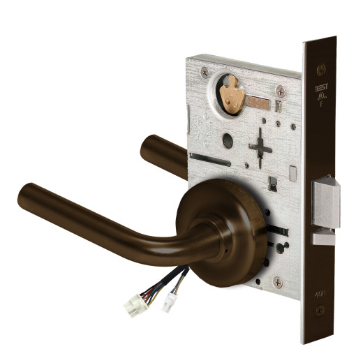 BEST 45HW0NXEU12R690RQE12V Fail Secure 12V No Key Override Electrified Mortise Lock 12 Lever R Rose Request to Exit Dark Bronze