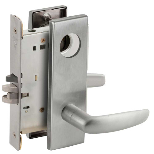 Schlage L9070L 07N 626 Grade 1 Classroom Mortise Lock Less Cylinder 07 Lever N Escutcheon Satin Chrome Finish Field Reversible L9070L 07N 626