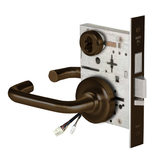 BEST 45HW7TDEU3R690RQE12V Fail Secure 12V With Deadbolt Electrified Mortise Lock 3 Lever R Rose Request to Exit Dark Bronze