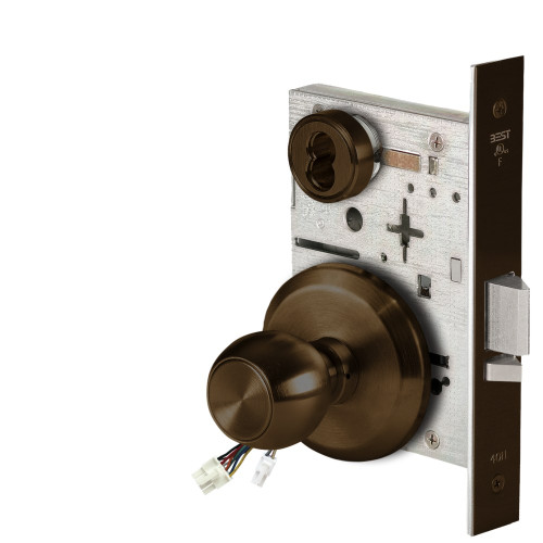BEST 45HW7WEL4S690RQE Fail Safe 24V Double Cylinder Electrified Mortise Lock 4 Knob S Rose Request to Exit Dark Bronze