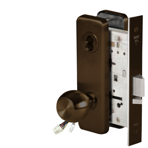 BEST 45HW7WEU4J690RQE Fail Secure 24V Double Cylinder Electrified Mortise Lock 4 Knob J Escutcheon Request to Exit Dark Bronze