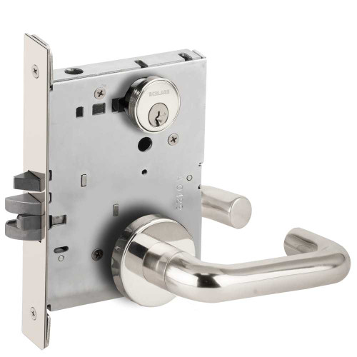 Schlage L9070P 03A 625 Grade 1 Classroom Mortise Lock Conventional Cylinder S123 Keyway 03 Lever A Rose Bright Chrome Finish Field Reversible L9070P 03A 625