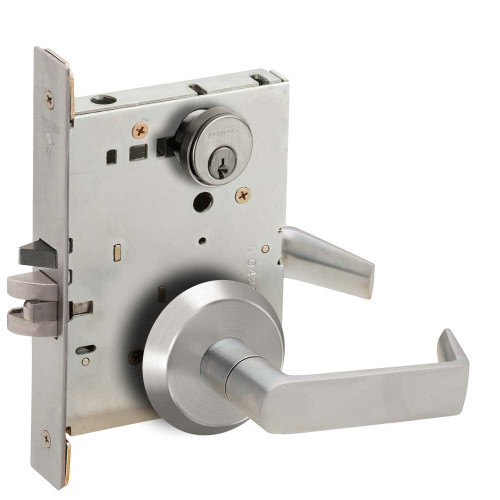 Schlage L9070P 06C 626 Grade 1 Classroom Mortise Lock Conventional Cylinder S123 Keyway 06 Lever C Rose Satin Chrome Finish Field Reversible L9070P 06C 626