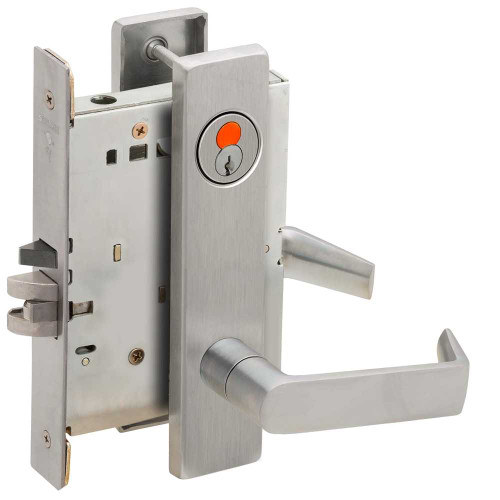 Schlage L9070T 06L 630 Grade 1 Classroom Mortise Lock Schlage FSIC With Construction Core 06 Lever L Escutcheon Satin Stainless Steel Finish Field Reversible L9070T 06L 630