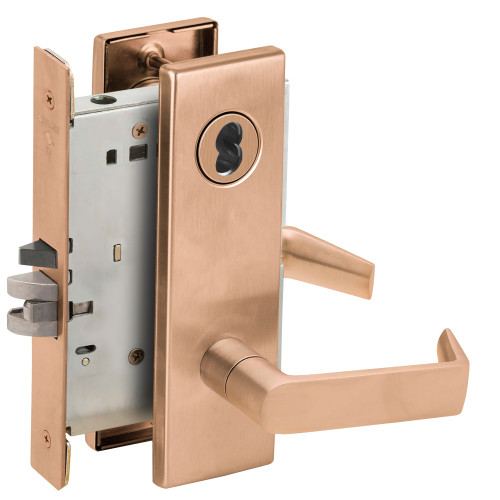 Schlage L9071B 06N 612 Grade 1 Classroom Security Mortise Lock SFIC Prep Less Core 06 Lever N Escutcheon Satin Bronze Clear Coated Finish Field Reversible