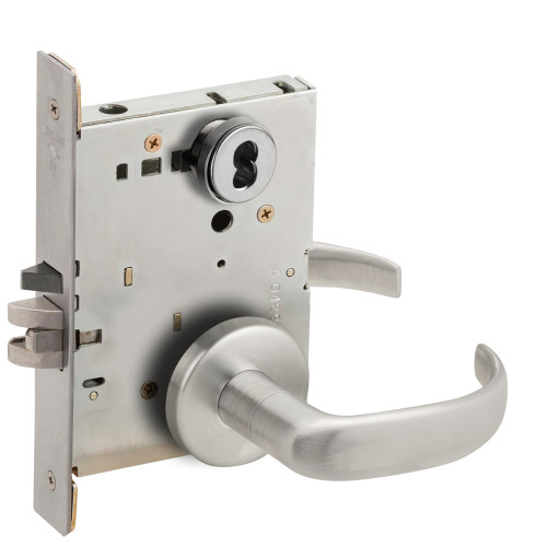 Schlage L9071J 17B 630 Grade 1 Classroom Security Mortise Lock Schlage FSIC Less Core 17 Lever B Rose Satin Stainless Steel Finish Field Reversible
