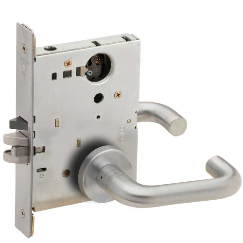 Schlage L9071L 03A 626 Grade 1 Classroom Security Mortise Lock Less Cylinder 03 Lever A Rose Satin Chrome Finish Field Reversible L9071L 03A 626
