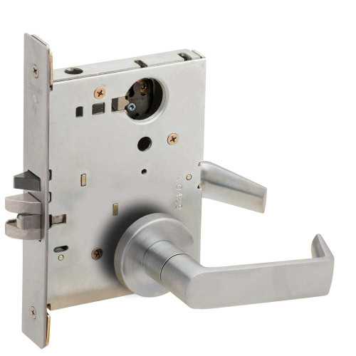 Schlage L9071L 06A 630 Grade 1 Classroom Security Mortise Lock Less Cylinder 06 Lever A Rose Satin Stainless Steel Finish Field Reversible L9071L 06A 630