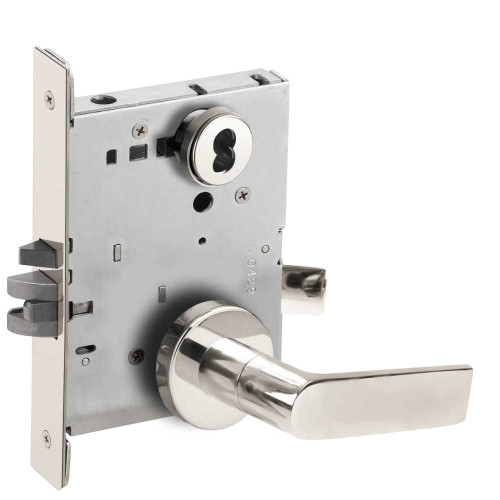 Schlage L9080B 01A 625 Grade 1 Storeroom Mortise Lock SFIC Prep Less Core 01 Lever A Rose Bright Chrome Finish Field Reversible L9080B 01A 625