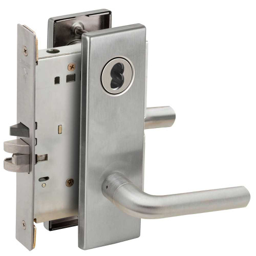 Schlage L9080B 02N 626 Grade 1 Storeroom Mortise Lock SFIC Prep Less Core 02 Lever N Escutcheon Satin Chrome Finish Field Reversible L9080B 02N 626