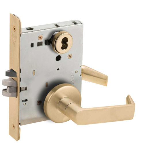 Schlage L9080B 06B 606 Grade 1 Storeroom Mortise Lock SFIC Prep Less Core 06 Lever B Rose Satin Brass Finish Field Reversible L9080B 06B 606