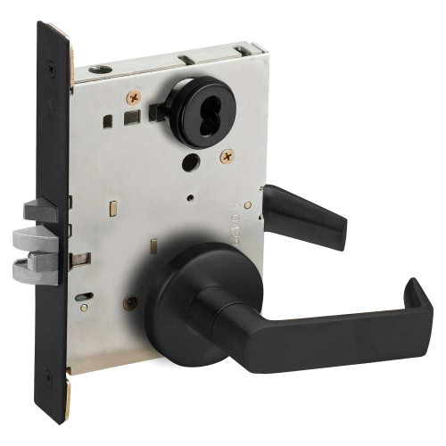 Schlage L9080B 06B 622 Grade 1 Storeroom Mortise Lock SFIC Prep Less Core 06 Lever B Rose Flat Black Coated Finish Field Reversible L9080B 06B 622