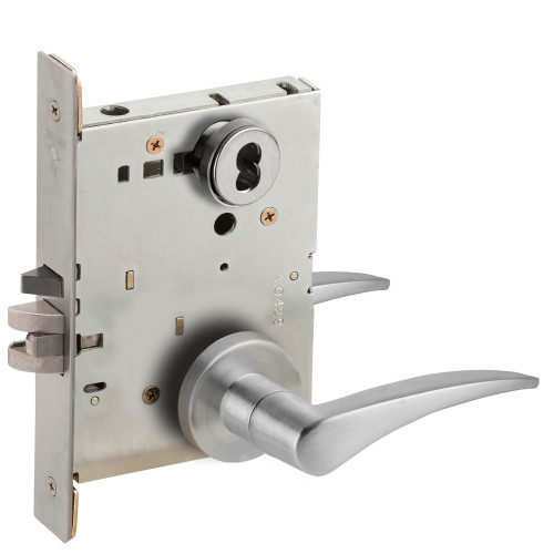 Schlage L9080B 12A 626 LH Grade 1 Storeroom Mortise Lock SFIC Prep Less Core 12 Lever A Rose Satin Chrome Finish Left-Handed