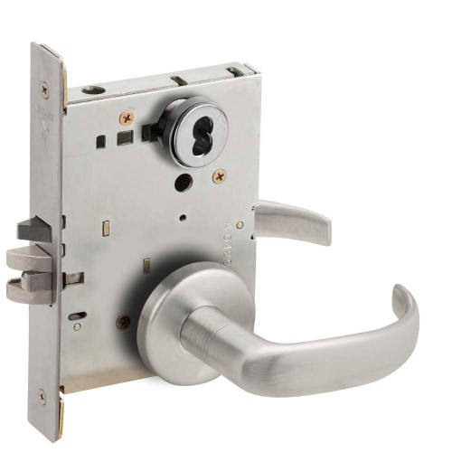 Schlage L9080B 17B 630 Grade 1 Storeroom Mortise Lock SFIC Prep Less Core 17 Lever B Rose Satin Stainless Steel Finish Field Reversible L9080B 17B 630