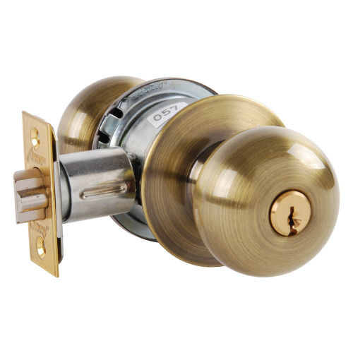 Arrow MK11-TA-05A Grade 2 Turn-Pushbutton Entrance Cylindrical Lock Tudor Knob Conventional Cylinder Antique Brass Finish Non-handed