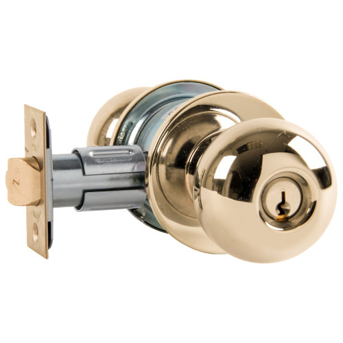 Arrow MK11-BD-03 Grade 2 Turn-Pushbutton Entrance Cylindrical Lock Ball Knob Conventional Cylinder Bright Brass Finish Non-handed