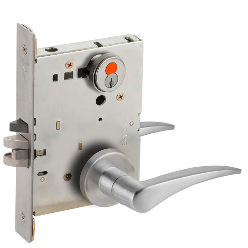 Schlage L9080H 12A 630 RH Grade 1 Storeroom Mortise Lock 7-Pin SFIC Prep With Construction Core 12 Lever A Rose Satin Stainless Steel Finish Right-Handed