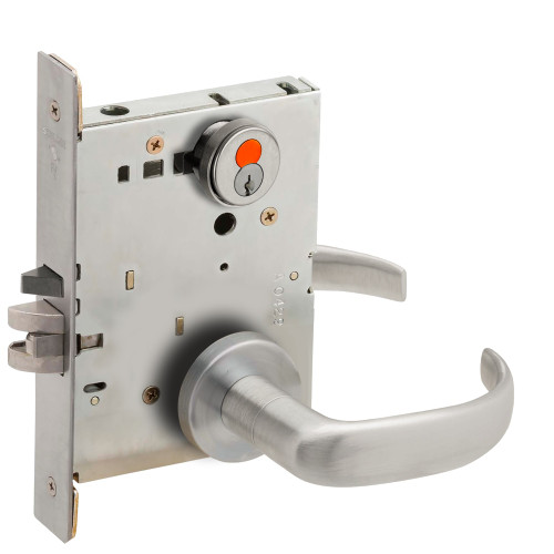 Schlage L9080H 17A 630 Grade 1 Storeroom Mortise Lock 7-Pin SFIC Prep With Construction Core 17 Lever A Rose Satin Stainless Steel Finish Field Reversible