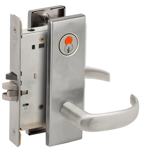 Schlage L9080H 17N 626 Grade 1 Storeroom Mortise Lock 7-Pin SFIC Prep With Construction Core 17 Lever N Escutcheon Satin Chrome Finish Field Reversible