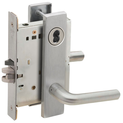 Schlage L9080J 02L 626 Grade 1 Storeroom Mortise Lock Schlage FSIC Less Core 02 Lever L Escutcheon Satin Chrome Finish Field Reversible