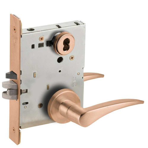 Schlage L9080J 12A 612 RH Grade 1 Storeroom Mortise Lock Schlage FSIC Less Core 12 Lever A Rose Satin Bronze Clear Coated Finish Right-Handed L9080J 12A 612 RH