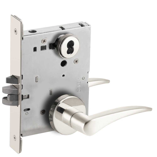 Schlage L9080J 12A 625 RH Grade 1 Storeroom Mortise Lock Schlage FSIC Less Core 12 Lever A Rose Bright Chrome Finish Right-Handed L9080J 12A 625 RH