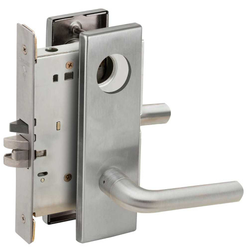 Schlage L9080L 02N 626 Grade 1 Storeroom Mortise Lock Less Cylinder 02 Lever N Escutcheon Satin Chrome Finish Field Reversible L9080L 02N 626