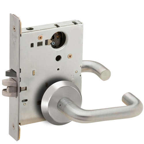Schlage L9080L 03C 626 Grade 1 Storeroom Mortise Lock Less Cylinder 03 Lever C Rose Satin Chrome Finish Field Reversible L9080L 03C 626