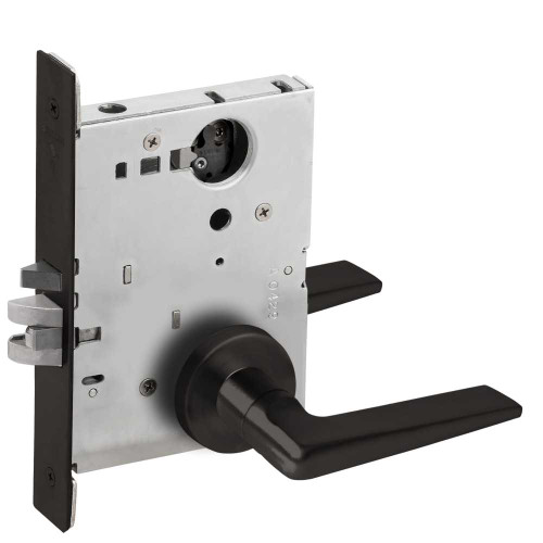 Schlage L9080L 05A 622 Grade 1 Storeroom Mortise Lock Less Cylinder 05 Lever A Rose Flat Black Coated Finish Field Reversible L9080L 05A 622
