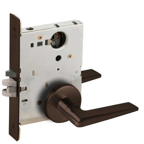 Schlage L9080L 05B 613 Grade 1 Storeroom Mortise Lock Less Cylinder 05 Lever B Rose Dark Oxidized Satin Bronze Oil Rubbed Finish Field Reversible L9080L 05B 613