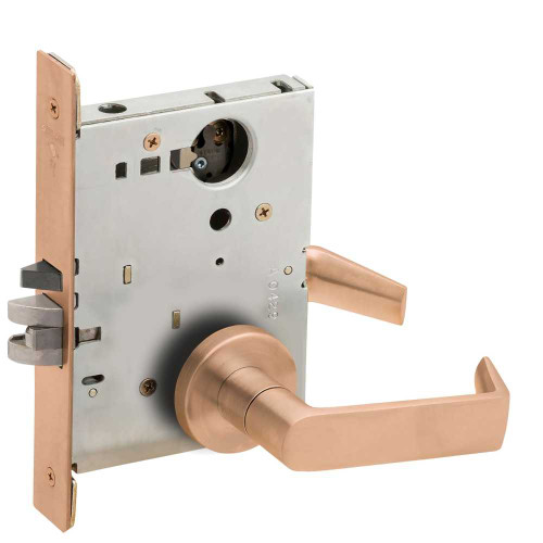 Schlage L9080L 06A 612 Grade 1 Storeroom Mortise Lock Less Cylinder 06 Lever A Rose Satin Bronze Clear Coated Finish Field Reversible L9080L 06A 612