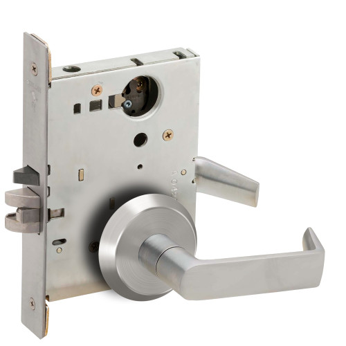 Schlage L9080L 06C 626 Grade 1 Storeroom Mortise Lock Less Cylinder 06 Lever C Rose Satin Chrome Finish Field Reversible