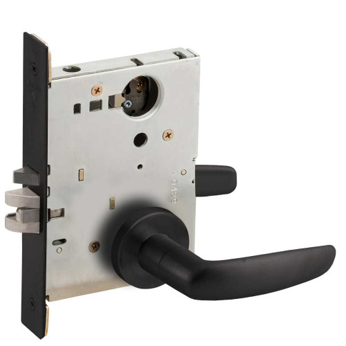 Schlage L9080L 07A 622 Grade 1 Storeroom Mortise Lock Less Cylinder 07 Lever A Rose Flat Black Coated Finish Field Reversible L9080L 07A 622