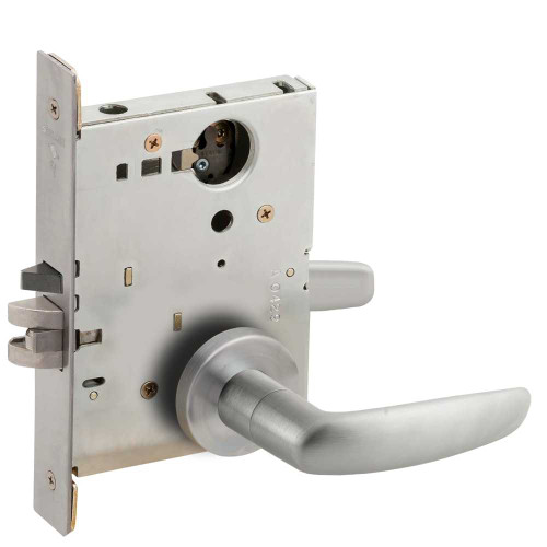 Schlage L9080L 07A 630 Grade 1 Storeroom Mortise Lock Less Cylinder 07 Lever A Rose Satin Stainless Steel Finish Field Reversible L9080L 07A 630