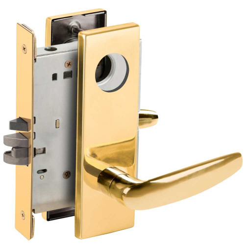 Schlage L9080L 07N 605 Grade 1 Storeroom Mortise Lock Less Cylinder 07 Lever N Escutcheon Bright Brass Finish Field Reversible L9080L 07N 605