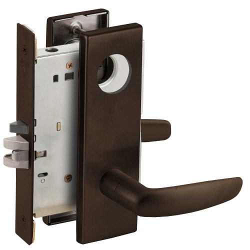 Schlage L9080L 07N 643E Grade 1 Storeroom Mortise Lock Less Cylinder 07 Lever N Escutcheon Aged Bronze Finish Field Reversible L9080L 07N 643E