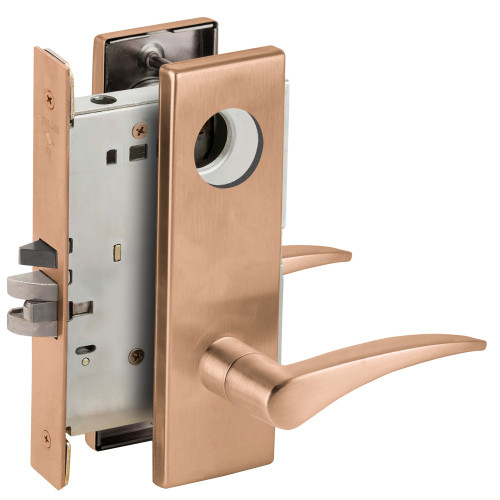 Schlage L9080L 12N 612 RH Grade 1 Storeroom Mortise Lock Less Cylinder 12 Lever N Escutcheon Satin Bronze Clear Coated Finish Right-Handed