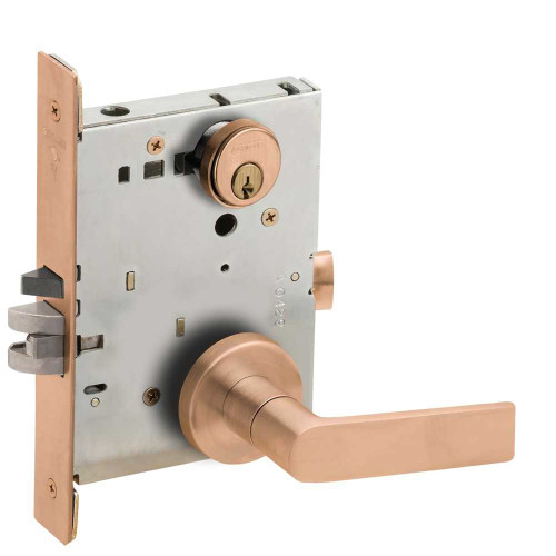Schlage L9080P 01A 612 Grade 1 Storeroom Mortise Lock Conventional Cylinder S123 Keyway 01 Lever A Rose Satin Bronze Clear Coated Finish Field Reversible L9080P 01A 612