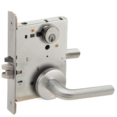 Schlage L9080P 02B 626 Grade 1 Storeroom Mortise Lock Conventional Cylinder S123 Keyway 02 Lever B Rose Satin Chrome Finish Field Reversible